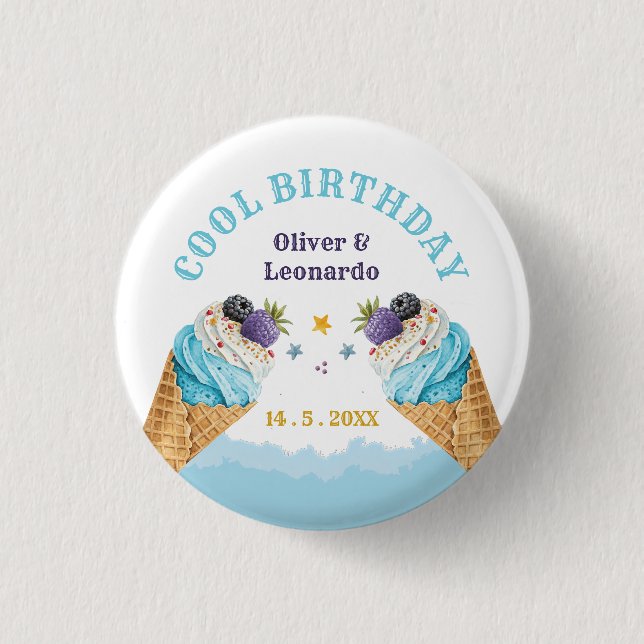Coole Twins Ice Cream Boys Geburtstagspapier Platt Button (Vorderseite)