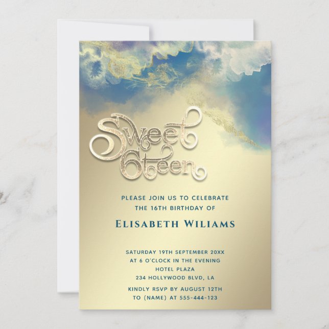 Coole Typografie Abstrakte Alkoholfarbe Gold moder Einladung (Vorderseite)