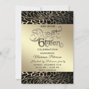 Coole Typografie Gold Schwarzer Leopard, süß 16 Einladung