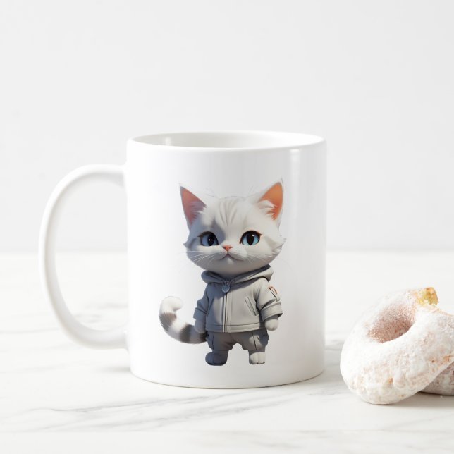 Coole und bezaubernde Katze-Illustration Kaffeetasse (Mit Donut)