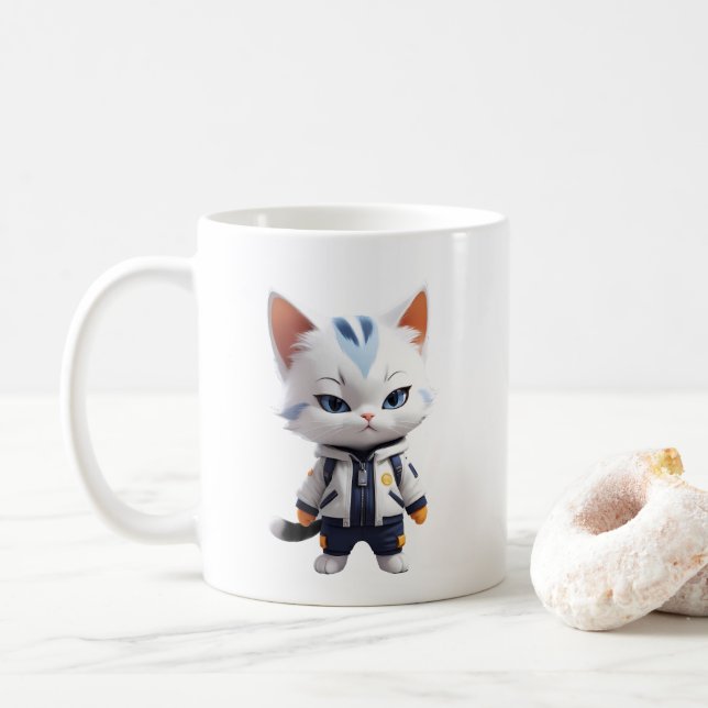 Coole und bezaubernde Katze-Illustration Kaffeetasse (Mit Donut)