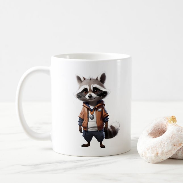 Coole und bezaubernde Raccoon-Illustration Kaffeetasse (Mit Donut)