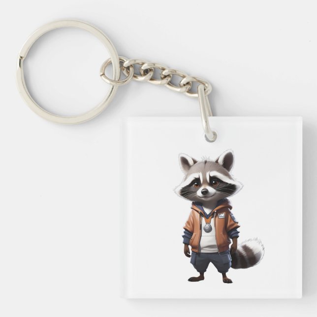 Coole und bezaubernde Raccoon-Illustration Schlüsselanhänger (Vorderseite)