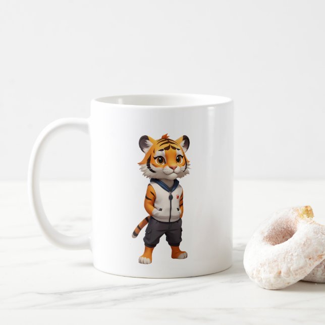 Coole und bezaubernde Tigerabbildung Kaffeetasse (Mit Donut)