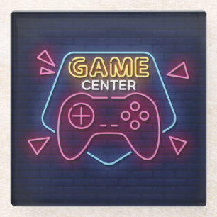 Coole und bunte Spielhalle Neon-Schriftzug Glasuntersetzer