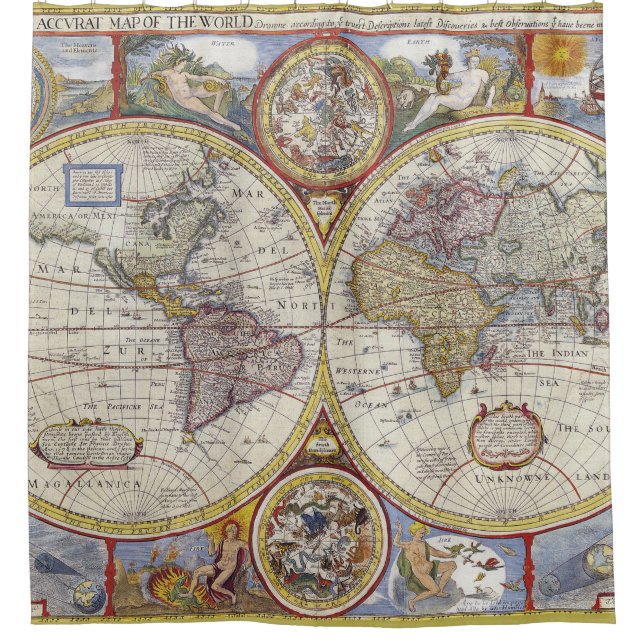 Coole und einzigartige Vintage Alte Weltkarte Duschvorhang (Vorderseite)