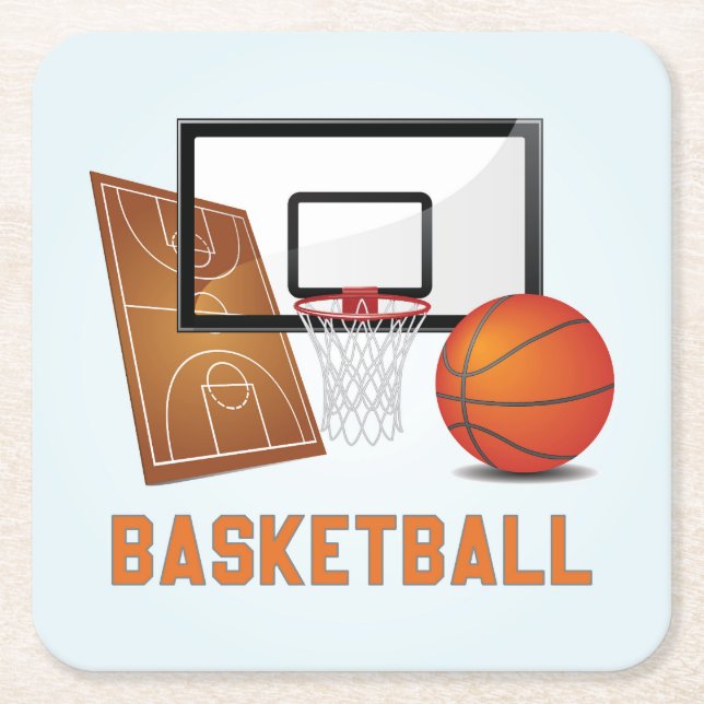 Coole und farbenfrohe Basketballsportelemente Rechteckiger Pappuntersetzer (Vorderseite)