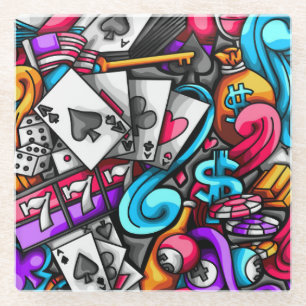 Coole und farbenfrohe Las Vegas Casino Glücksspiel Glasuntersetzer