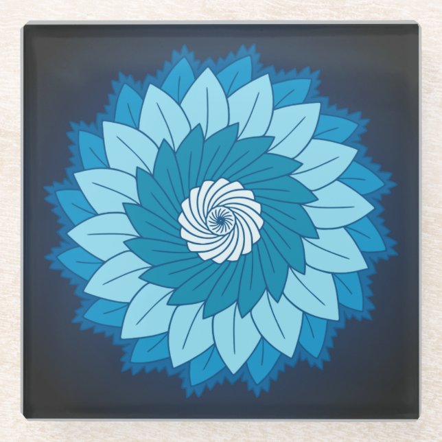 Coole und farbenfrohe Mandala Muster Blaue Flammen Glasuntersetzer (Vorderseite)