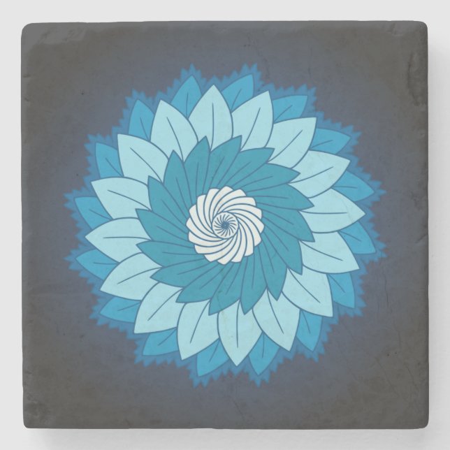 Coole und farbenfrohe Mandala Muster Blaue Flammen Steinuntersetzer (Vorderseite)