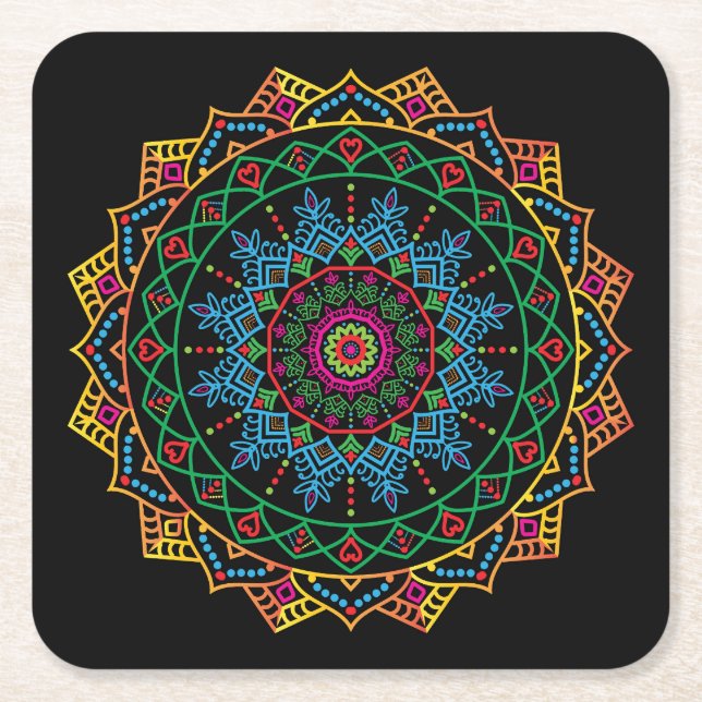 Coole und farbenfrohe Mandala-Muster Rechteckiger Pappuntersetzer (Vorderseite)