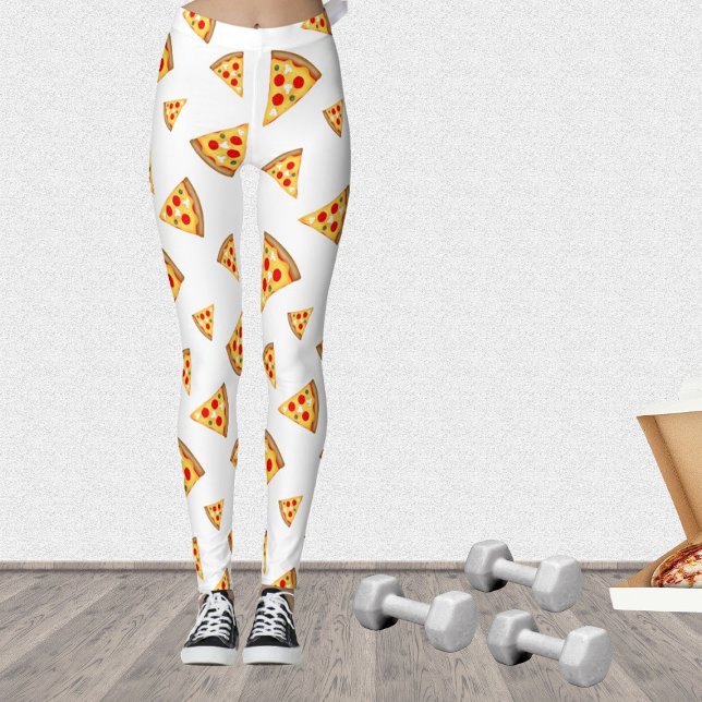 Coole und lustige Pizzaschnitte auf Weiß Leggings (Stand out in the gym with our cool fun pizza leggings!)
