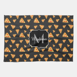 Coole und lustige Pizzaslicmuster Monogram Geschirrtuch