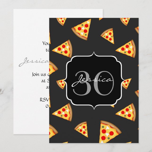Coole und lustige Pizzaslicmuster Monogram Invite Einladung (Vorne/Hinten)