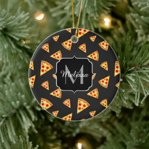 Coole und lustige Pizzaslicmuster Monogram Keramik Ornament