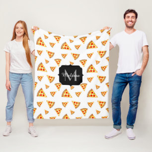 Coole und lustige Pizzaslicmuster Monogramm weiß Fleecedecke