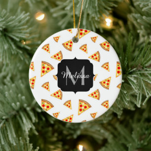 Coole und lustige Pizzaslicmuster Monogramm weiß Keramik Ornament