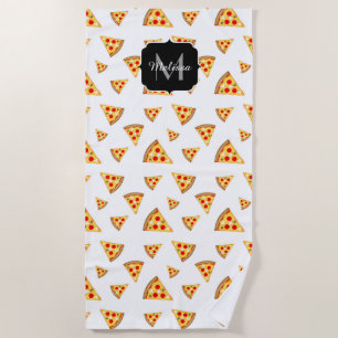 Coole und lustige Pizzaslicmuster Monogramm weiß Strandtuch