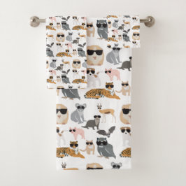 Coole und lustige Tiere mit Sonnenbrille Badhandtuch Set