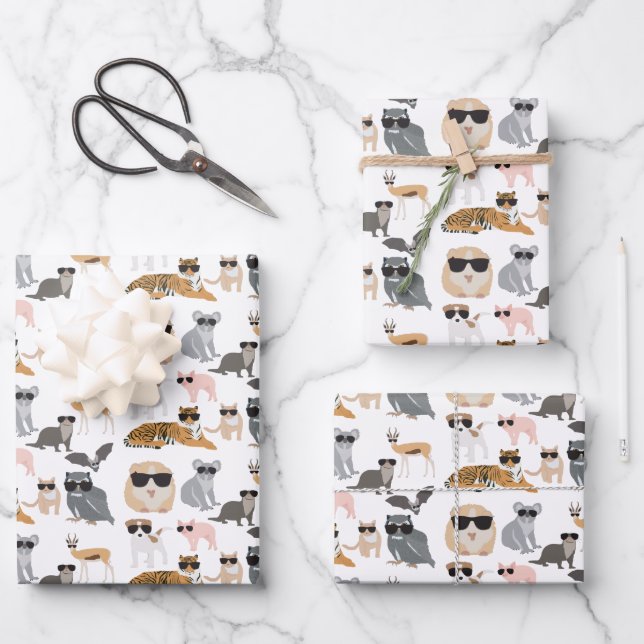 Coole und lustige Tiere mit Sonnenbrille Geschenkpapier Set (Vorderseite)