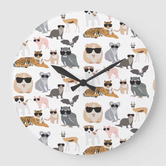 Coole und lustige Tiere mit Sonnenbrille Große Wanduhr (Vorderseite)