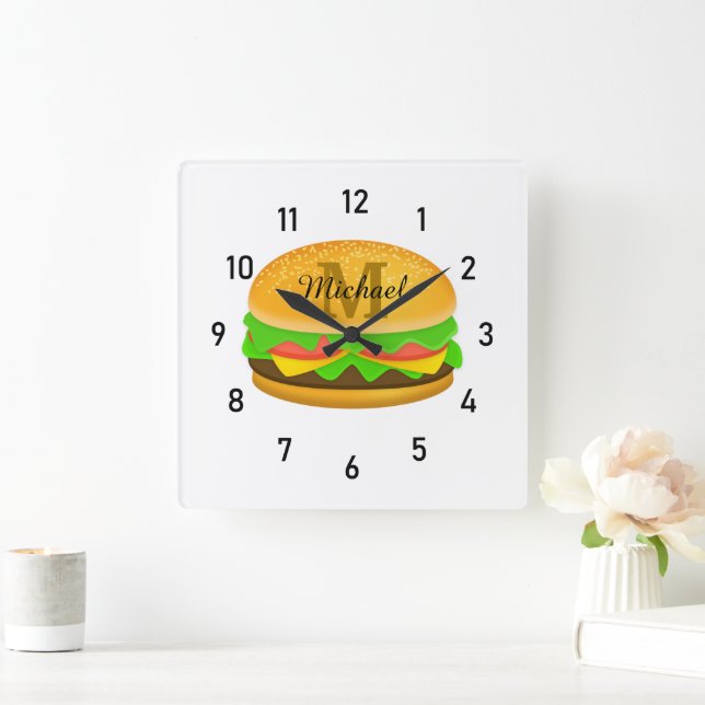 Coole und lustige Yummy-Monogramm und Nummern Quadratische Wanduhr (Zuhause)