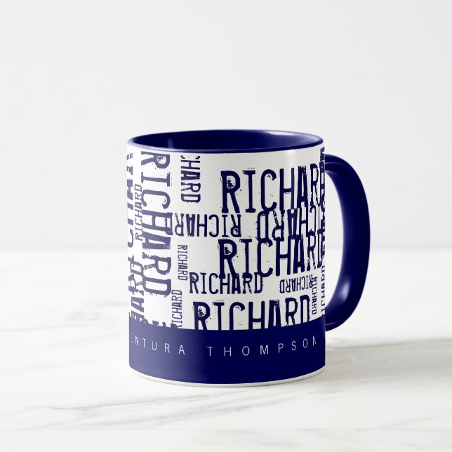 coole und moderne blaue Typografie (Namensmuster) Tasse (VorderseiteRechts)