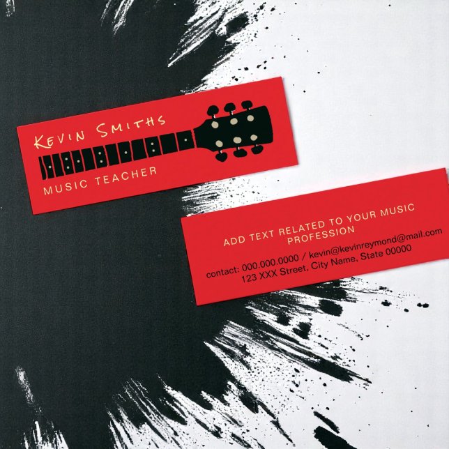 Coole und moderne Musiklehrerin Rote Farbe Mini Visitenkarte (Von Creator hochgeladen)