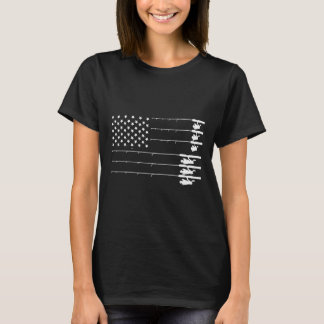 Coole Vintage-Amerikanische-Flagge-Angeln Ruten T-Shirt