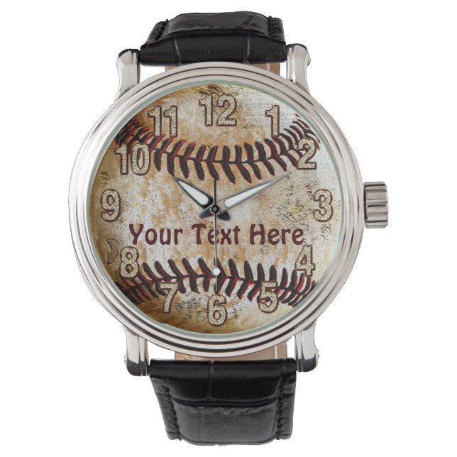 Coole Vintage Baseballuhren mit IHREM TEXT Armbanduhr (Vorderseite)
