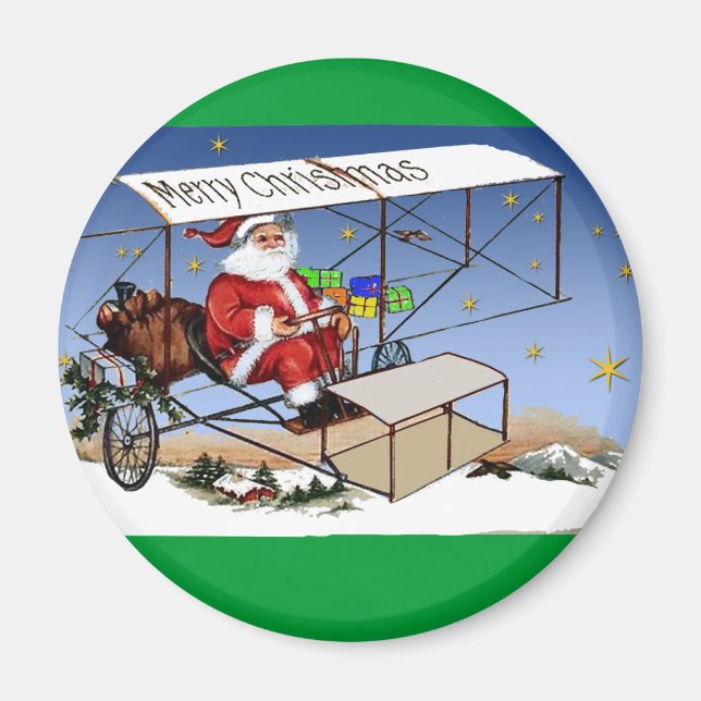 Coole Vintage Biplane Weihnachtsmann Magnet (Vorne)