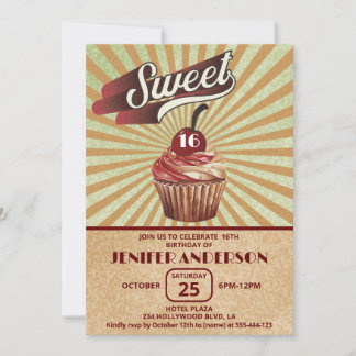 Coole Vintage Cupcake Typografie süß 16 Einladung