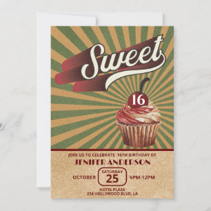 Coole Vintage Cupcake Typografie süß 16 Einladung