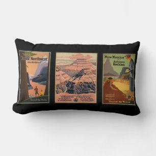 coole Vintage-Drei alte Reiseposter auf Schwarz Lendenkissen