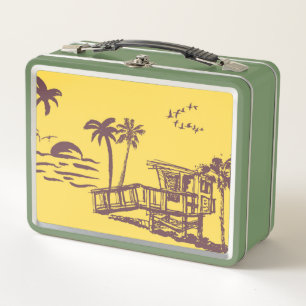 Coole Vintage-Gelb-Tropenstrand-Skizze Metall Brotdose