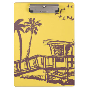 Coole Vintage-gelbe tropische Strandskizze Klemmbrett