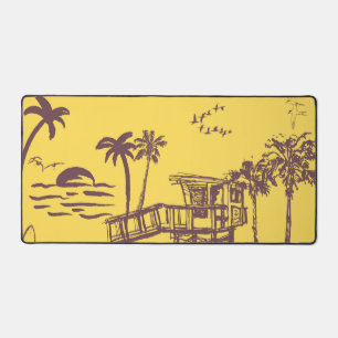 Coole Vintage-gelbe tropische Strandskizze Schreibtischunterlage