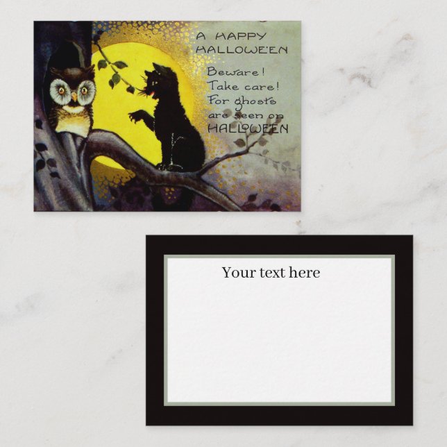 coole Vintage Halloween-Katzenuhu Mitteilungskarte (Vorne/Hinten)