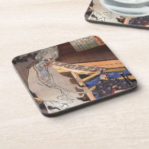 Coole Vintage japanische Ghost-Blockdrucke Getränkeuntersetzer