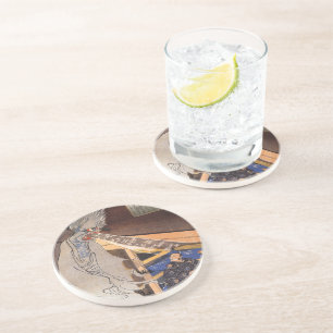 Coole Vintage japanische Ghost-Blockdrucke Getränkeuntersetzer