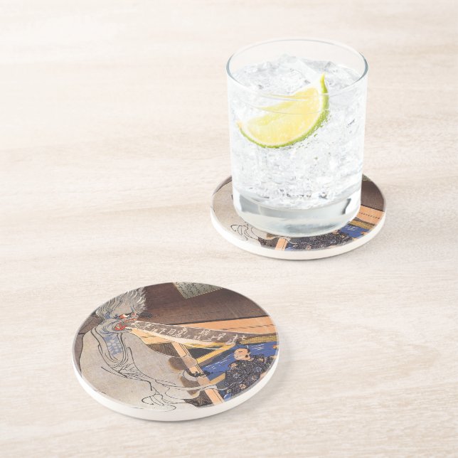 Coole Vintage japanische Ghost-Blockdrucke Getränkeuntersetzer (Seite)