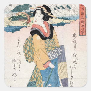 Coole Vintage-Japanische Ukiyo-e-Schriftrolle Geis Quadratischer Aufkleber