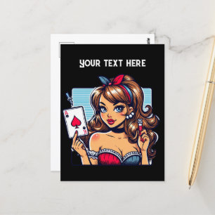 Coole Vintage-Lady-Poker  Postkarte