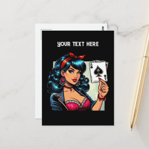 Coole Vintage-Lady Poker  Postkarte