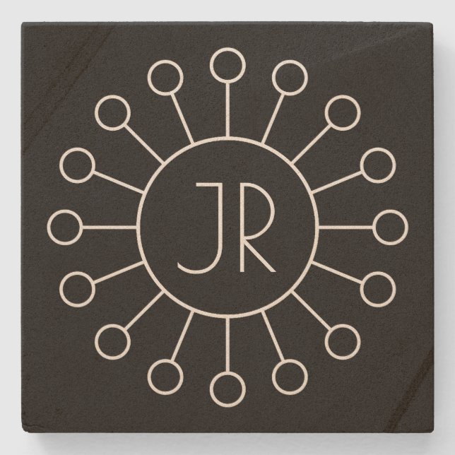 Coole Vintage Logo-Stilmonogramm | Schwarz/Weiß Steinuntersetzer (Vorderseite)