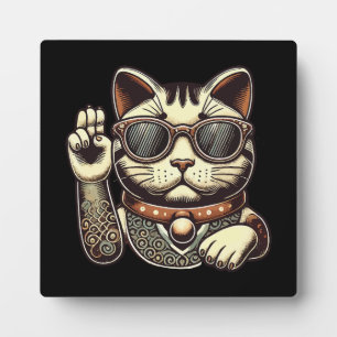 Coole Vintage Maneki Neko Glückskatze, Erfolg Geld Fotoplatte