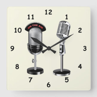 Coole Vintage Mikrofone Quadratische Wanduhr