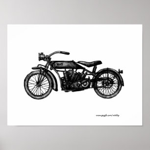 Coole Vintage-Motorrad-Tinte-Zeichnung Kunstposter Poster