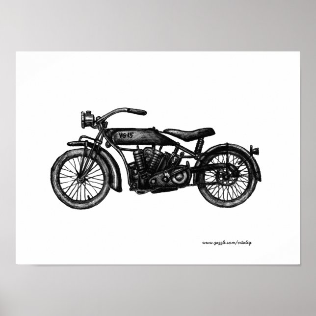 Coole Vintage Motorradfarbe zeichnend Kunstposter Poster (Vorne)