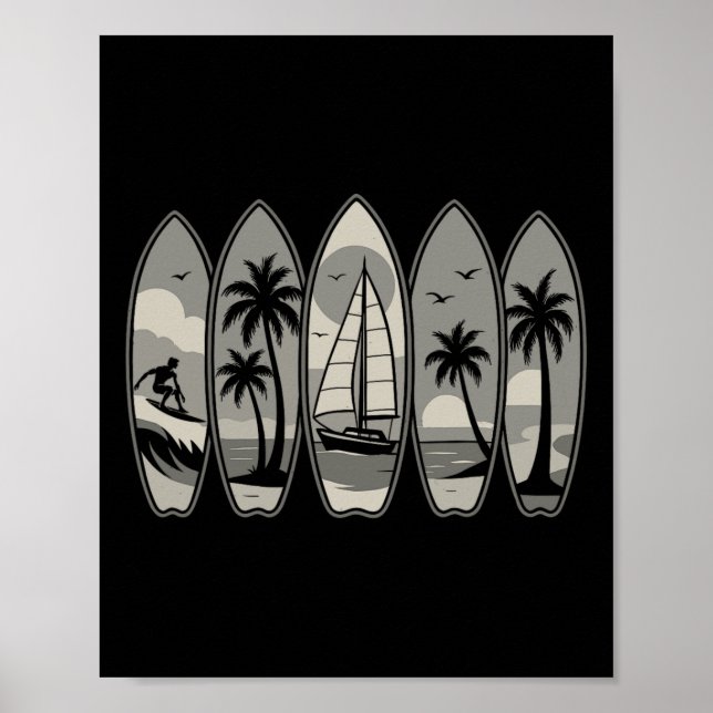 Coole Vintage Retro Surfen Surfboard Surfer S Poster (Vorne)